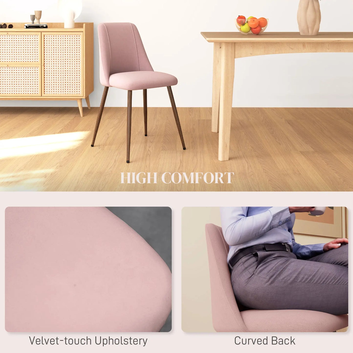 Upholstered Dining Chairs Set of 4, Velvet Accent Chair, Wood Leg, Pink Dining Chairs at Gallery Canada