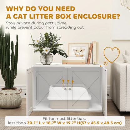 Cat Litter Box Enclosure, Double Doors, Handles, 31.5" x 21" x 20", White Cat Litter Box Enclosures at Gallery Canada