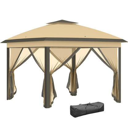 11' x 11' Pop Up Gazebo, Double Roof, Foldable, Adjustable, Beige Pop Up Canopies at Gallery Canada