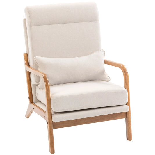 Modern Accent Chair, Linen Armchair with Lumbar Pillow, High Back, Wide Seat, Thick Cushion, Solid Wood Frame, Cream White Accent Chairs Cream White, Light Yellow at Gallery Canada