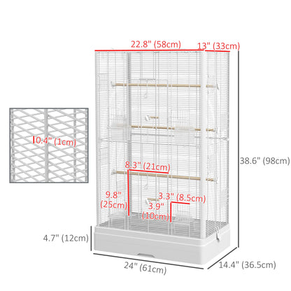 39" Bird Cage for Budgies, Finches, Canaries, Wooden Stand, White Bird Cages at Gallery Canada