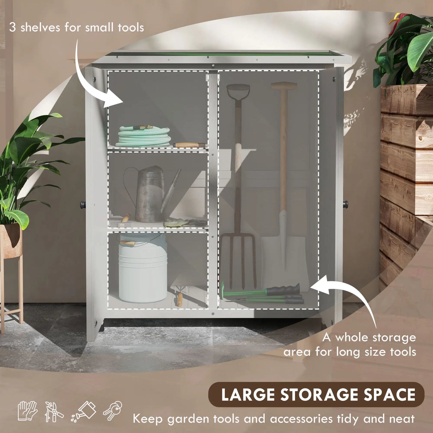 Wooden Garden Storage Shed, Fir Tool Cabinet, Asphalt Roof, Double Door Sheds at Gallery Canada