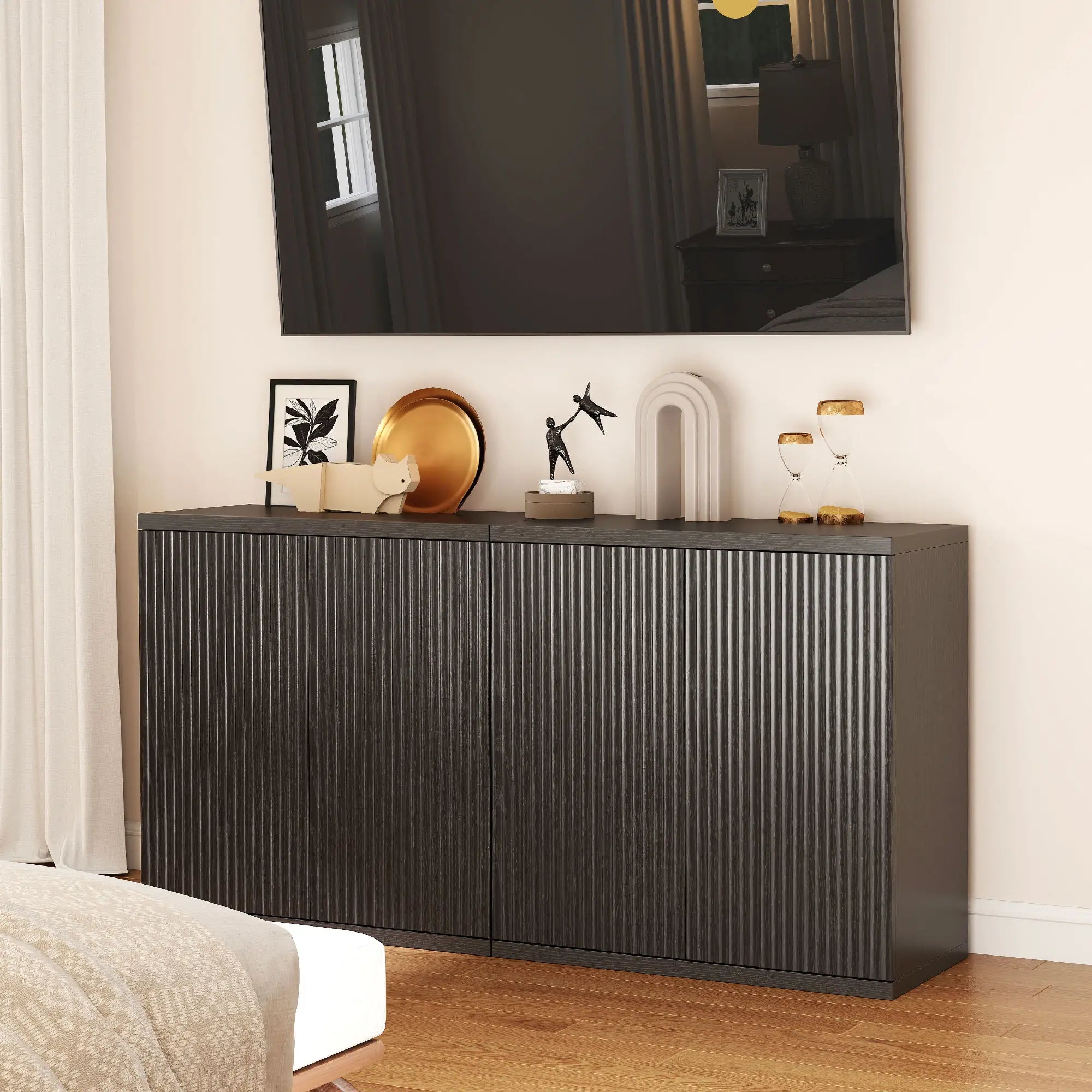 Sideboard Buffet Cabinet Set Of 2, Kitchen Cabinet, Distressed Black Grey Bar Cabinets at Gallery Canada