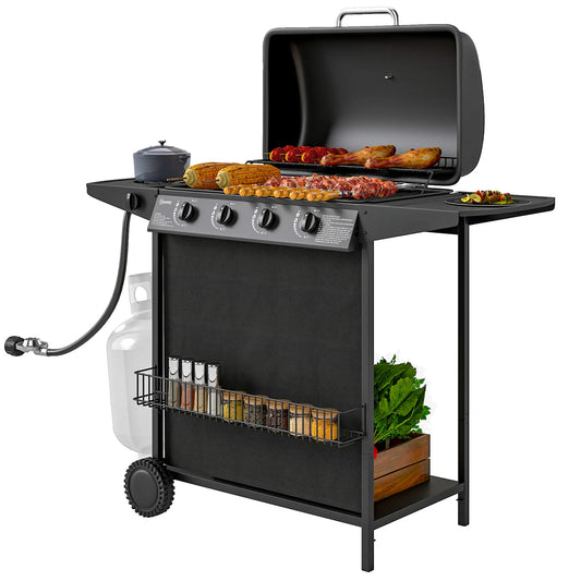 4+1 Burner Propane Gas BBQ Grill, Portable With Side Burner, Thermometer, Black Propane Gas Grills Black at Gallery Canada