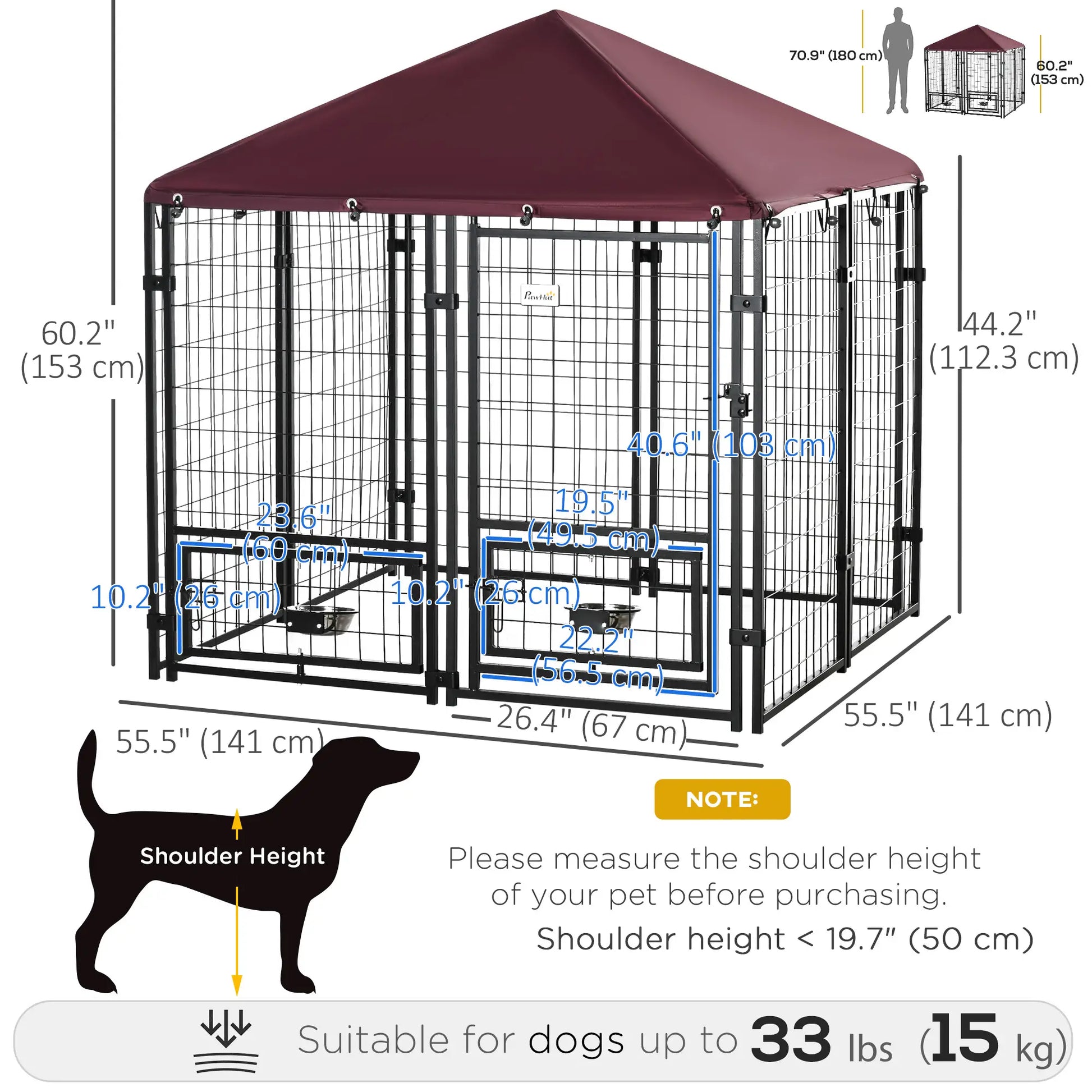 Large Steel Dog Kennel, 4.6ft x 4.6ft x 5ft, Lockable Playpen, UV-Resistant Canopy Houses, Kennels & Pens at Gallery Canada