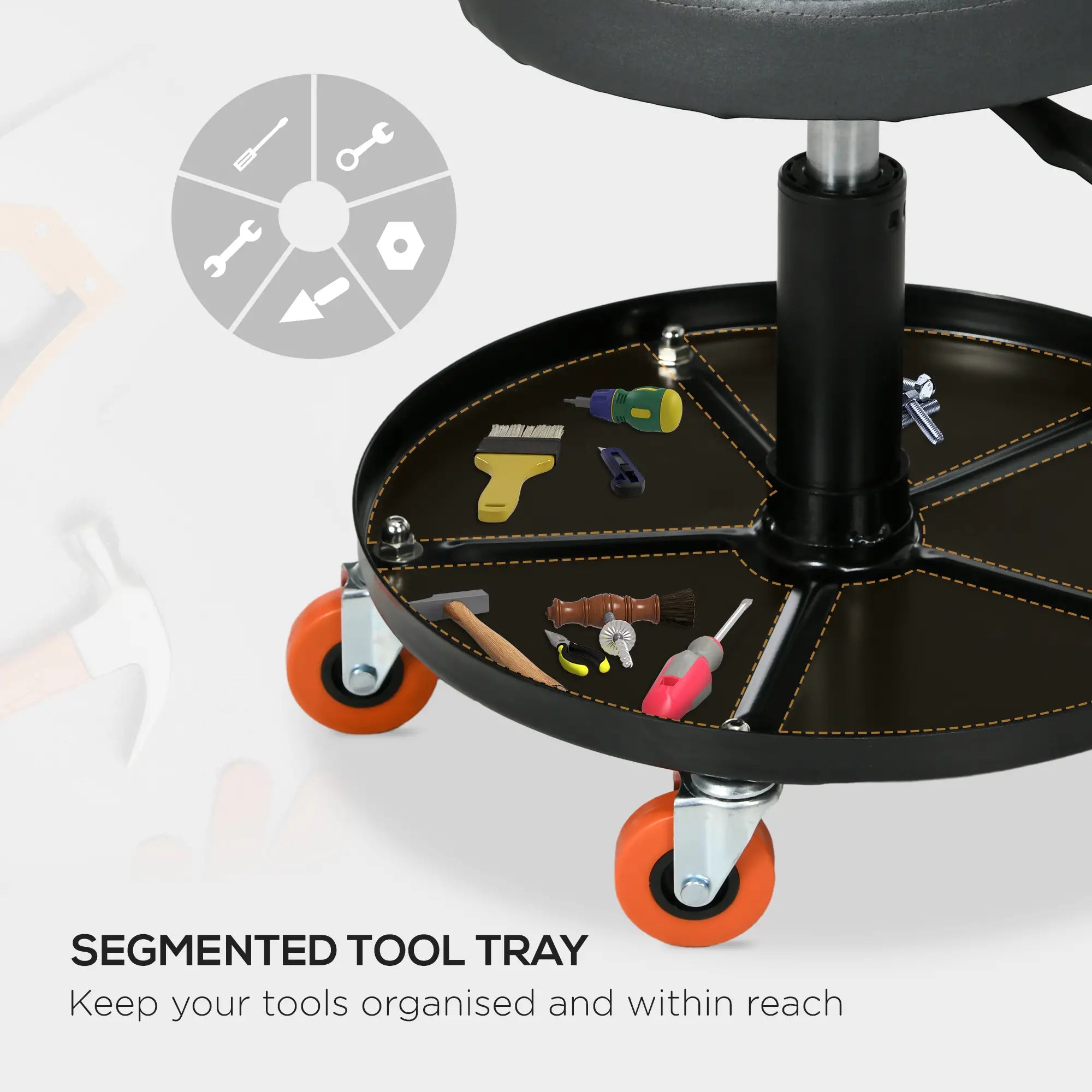 Adjustable Pneumatic Mechanic Stool, with Tool Tray, Wheels, Black Automotive at Gallery Canada