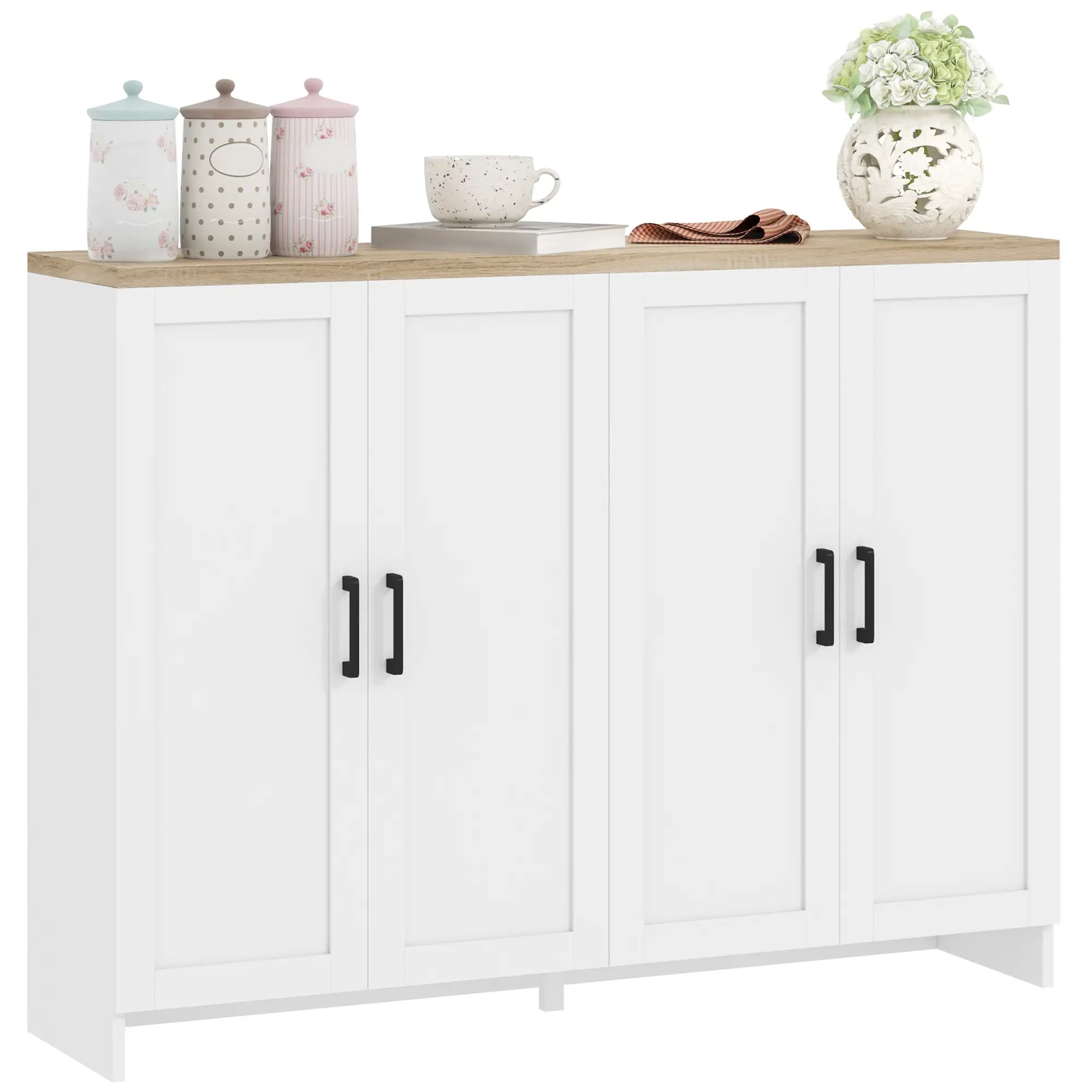 Modern Sideboard Buffet Cabinet, 4 Doors Adjustable Shelves, White Storage Cabinets at Gallery Canada