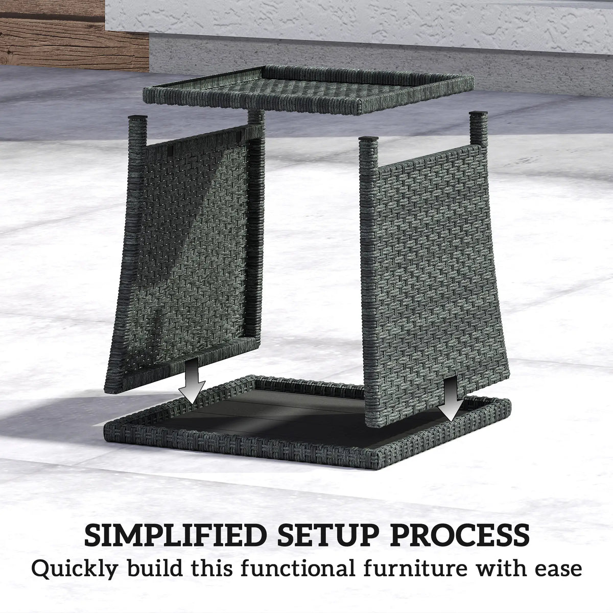 17.7" Square Wicker Side Table, Storage Shelf, Grey Patio Side Tables at Gallery Canada