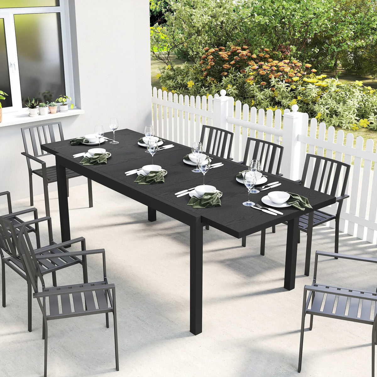 Expandable Aluminum Patio Dining Table, 84.3"-60.6", Adjustable Foot Pads Patio Dining Tables at Gallery Canada