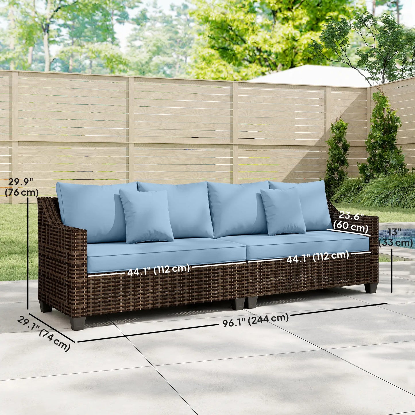 PE Wicker Outdoor Couch Sofa, 4-Seater Modular Patio Furniture, Blue Patio Furniture Sets at Gallery Canada