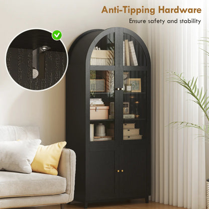 Arched Kitchen Pantry Cabinet, 71" Tall, Adjustable Shelves, Acrylic Doors, Black Kitchen Pantry Cabinets at Gallery Canada