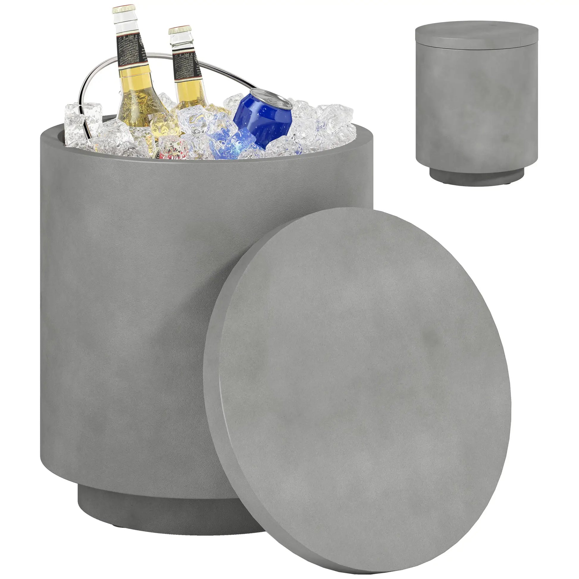 2.6 Gal Outdoor Side Table, 3-In-1 Concrete Cooler with Storage, Light Grey Side Tables at Gallery Canada
