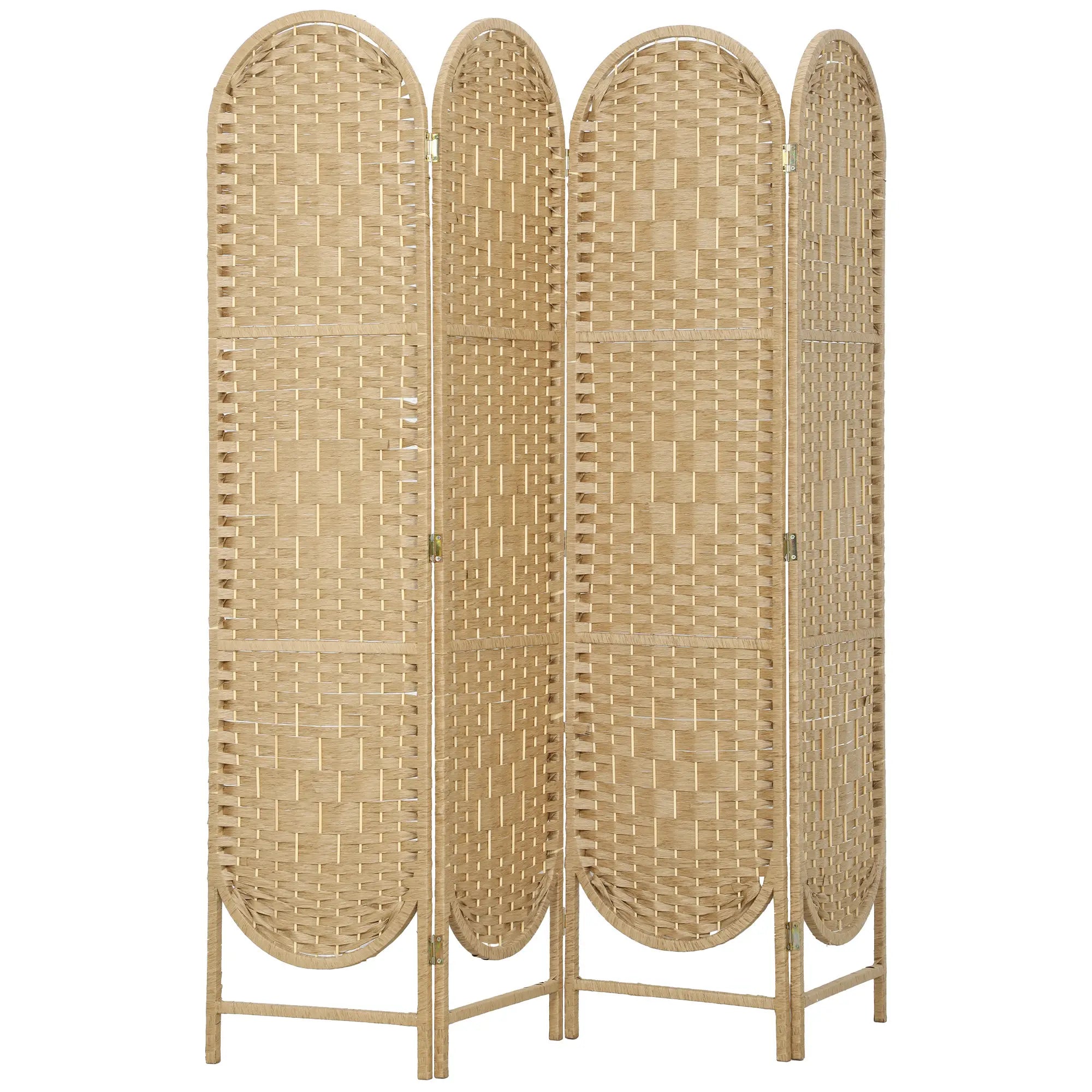 Bohemian Privacy Screen, 4 Panel Folding Room Divider, Arched Top, Natural Wood Room Dividers at Gallery Canada