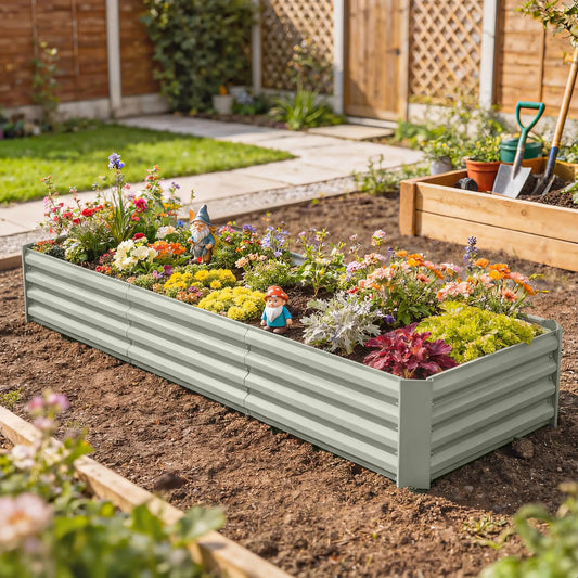 8 x 2.6 x 1.5ft Galvanized Raised Garden Bed, Outdoor Planter Box, Light Grey Galvanized Planter Boxes Light Grey at Gallery Canada