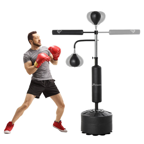 4-in-1 Free Standing Punching Bag, Adjustable Height, 2 Speed Balls, 360° Reflex Bar, Black