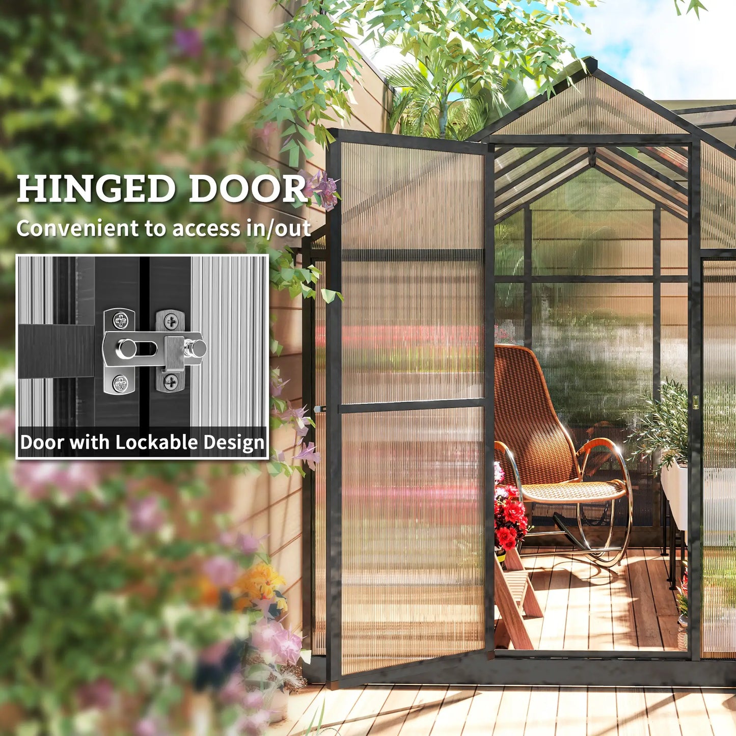 6' x 10' x 6.4' Polycarbonate Greenhouse, Aluminum Walk-In, Charcoal Grey Walk In Greenhouses at Gallery Canada