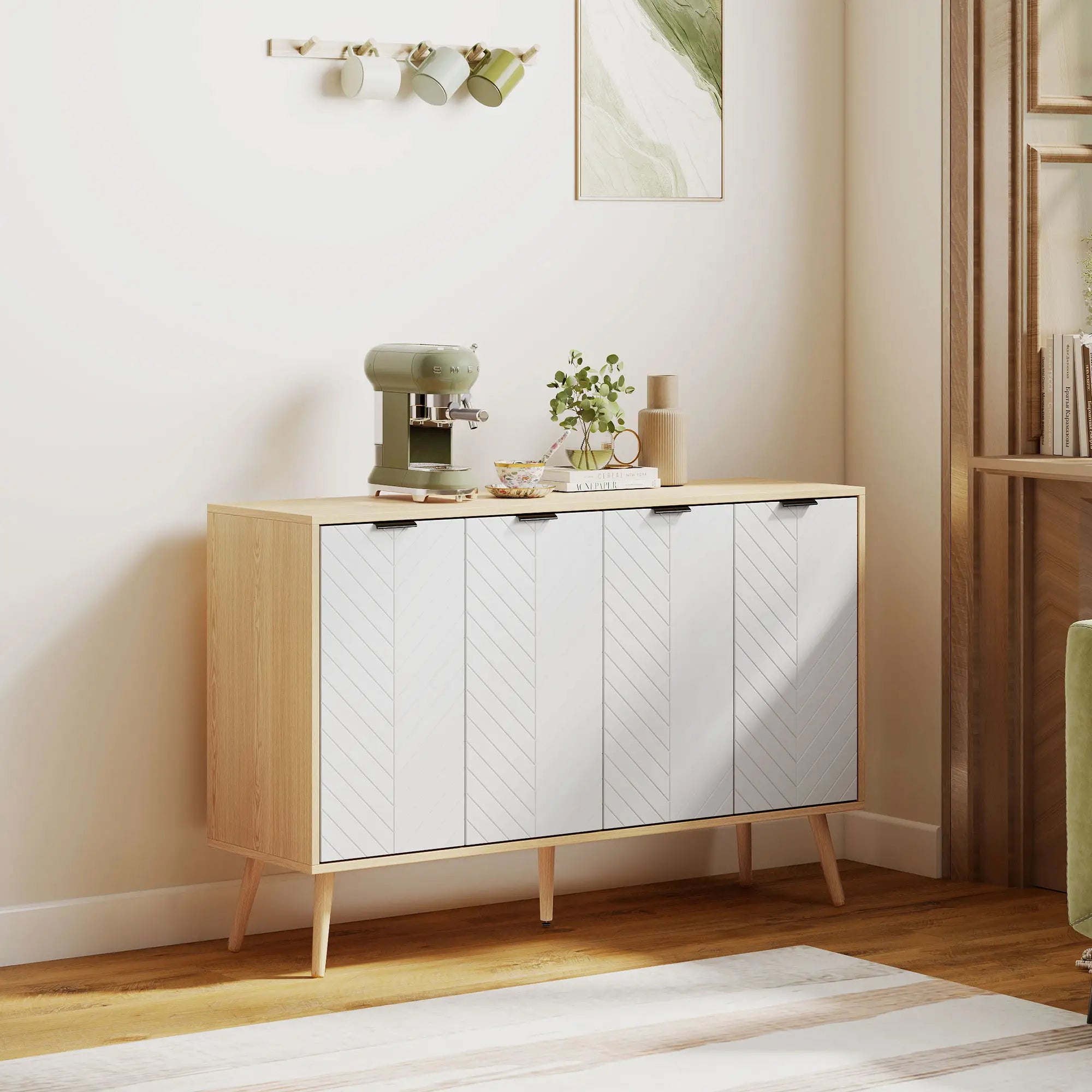 Modern Sideboard, Dining Cabinet with Adjustable Shelves, Natural Bar Cabinets at Gallery Canada