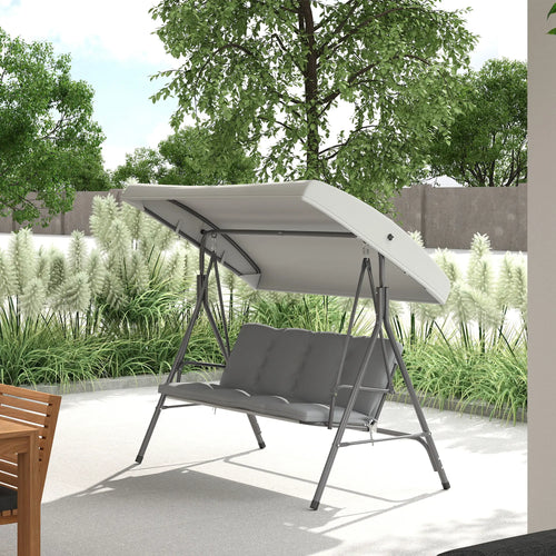 3-Seat Patio Swing Chair, Outdoor Porch Glider, Adjustable Canopy, Light Grey