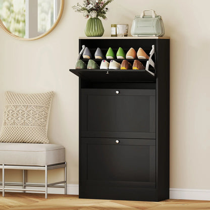 Modern Shoe Storage, 3 Flip Drawers, Adjustable Shelves, 18 Pairs, Black Shoe Storage Cabinets & Racks at Gallery Canada