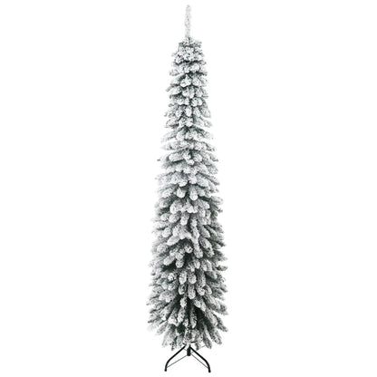 7ft Snow-Flocked Artificial Christmas Tree, Slim Pencil, 490 Branches, Metal Base, Green Pencil Christmas Trees at Gallery Canada