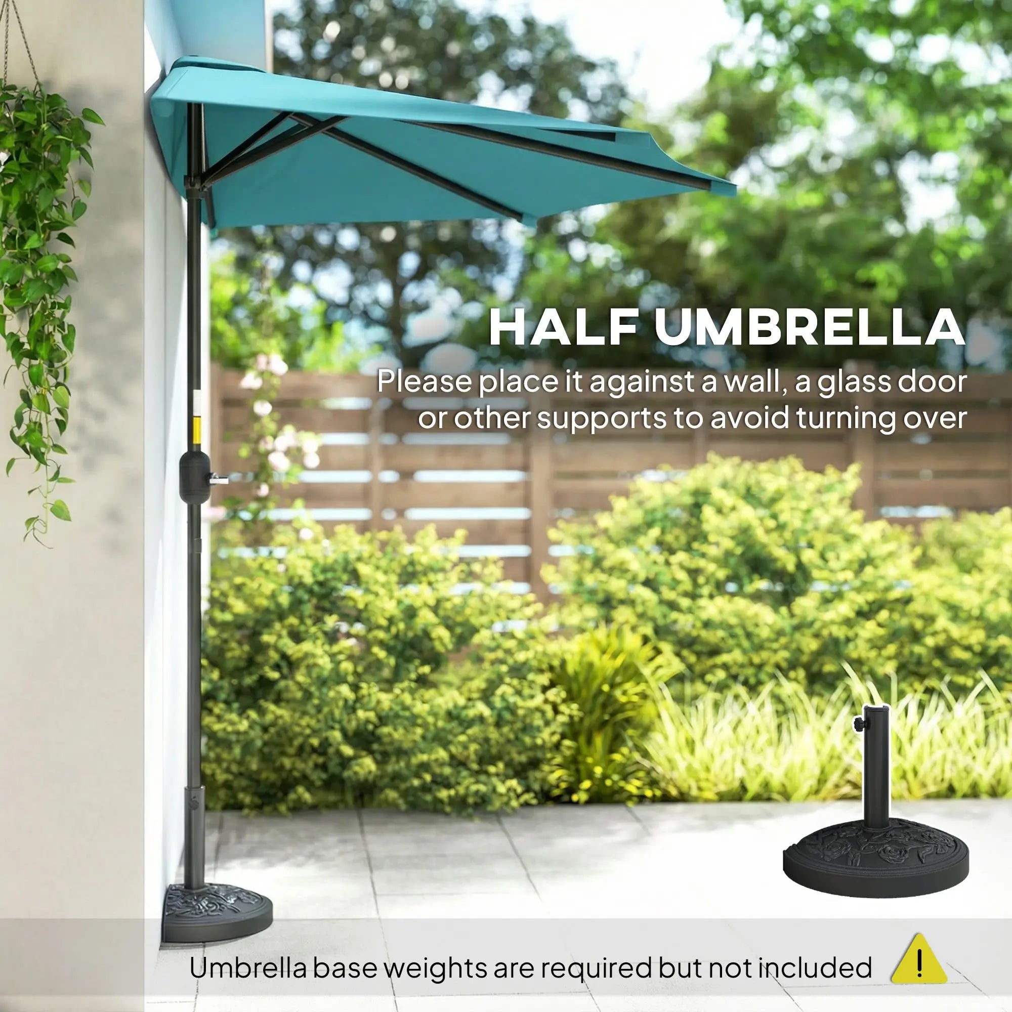 9.8ft Semi Round Patio Umbrella, Crank Handle, Top Vent, Light Blue Half Round Umbrellas at Gallery Canada