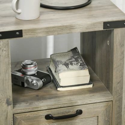 Farmhouse Side Table with Storage, Drawer, Open Shelf, Grey Side Tables at Gallery Canada