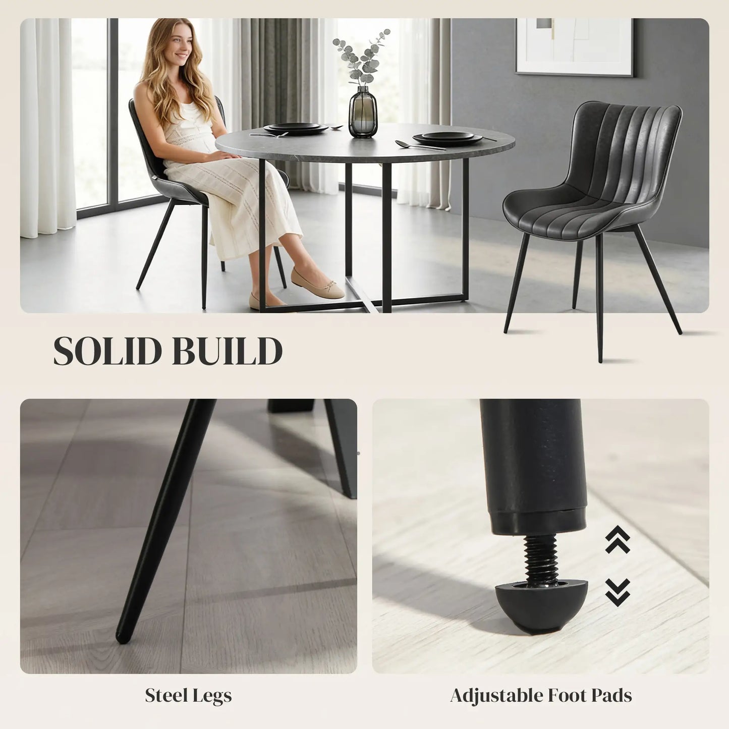 PU Leather Dining Chairs Set of 2, Steel Legs, Black Dining Chairs at Gallery Canada