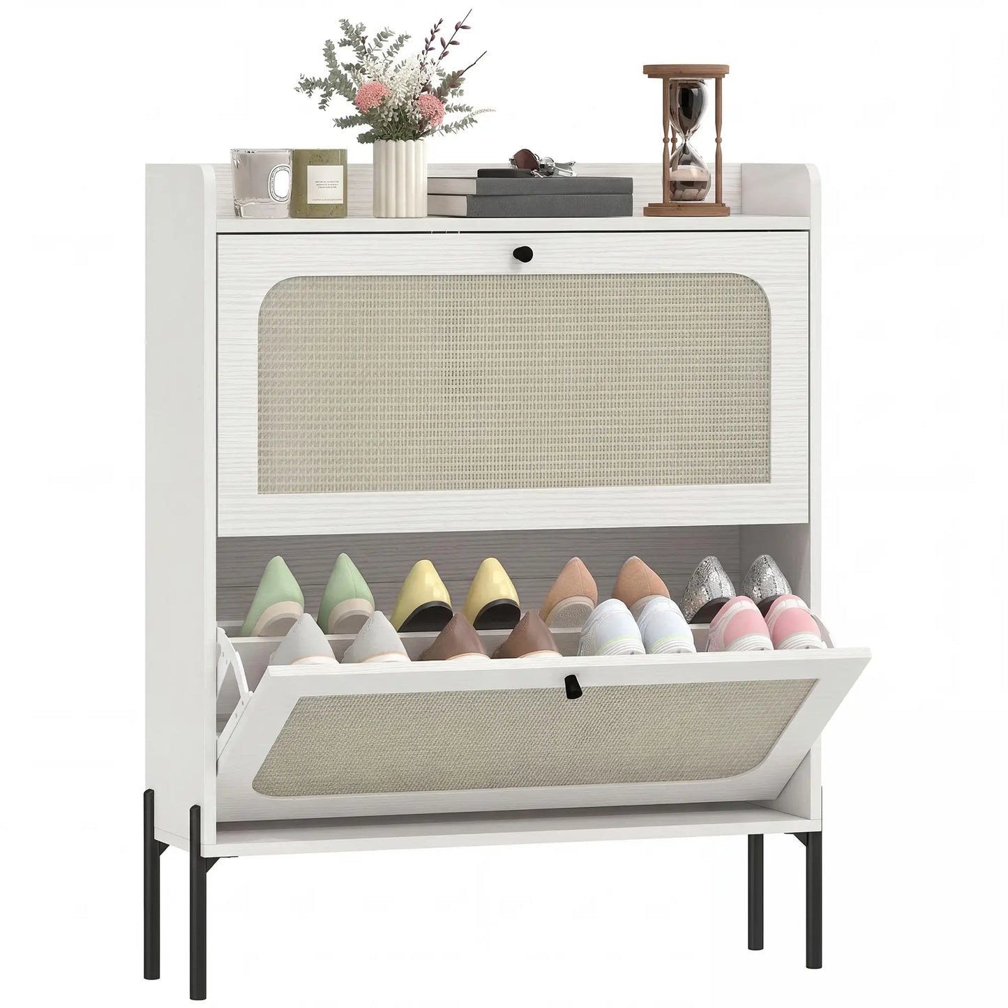 Shoe Cabinet, 2 Flip Drawers, Narrow Boho, White Shoe Storage Cabinets & Racks White, Black at Gallery Canada