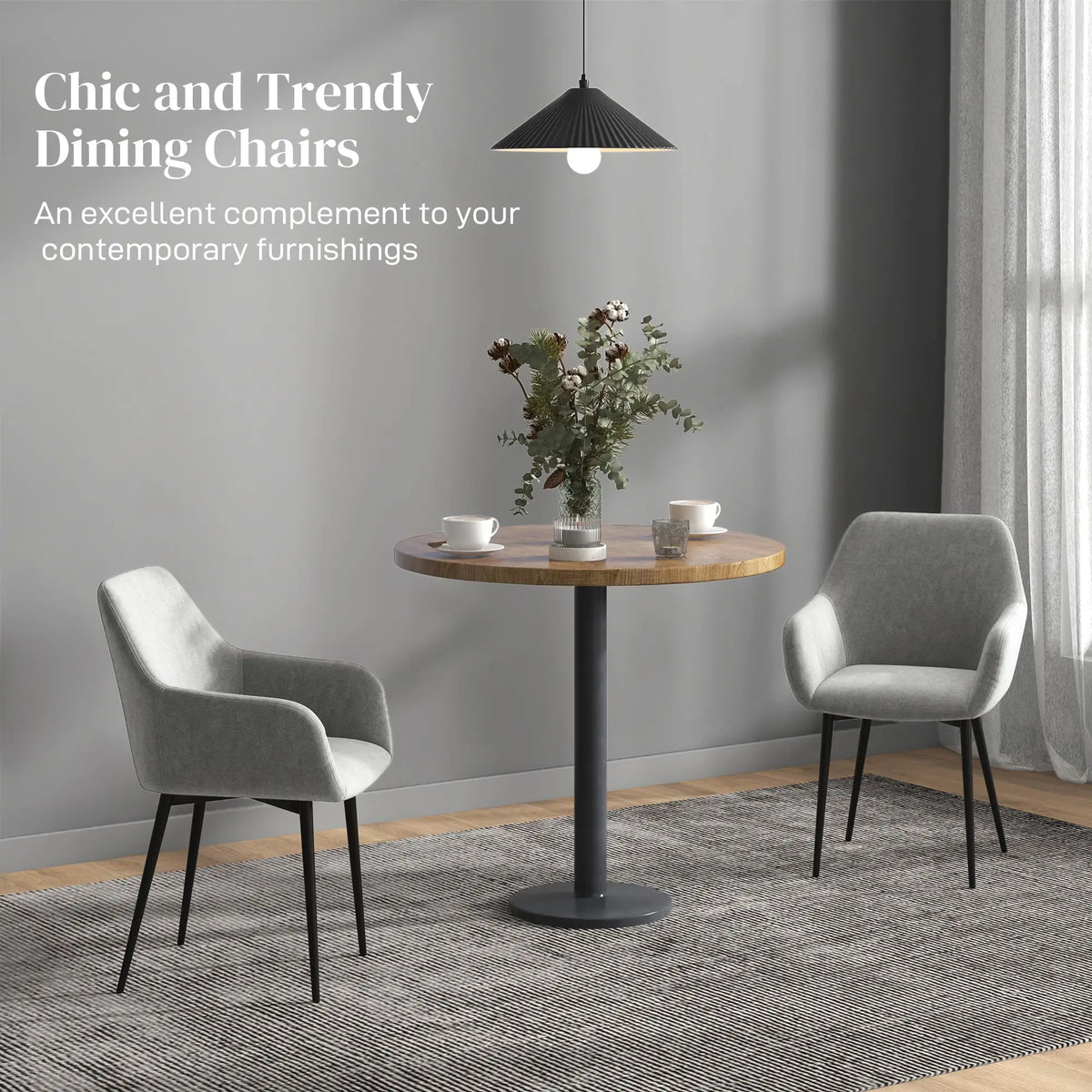 Velvet Fabric Dining Chairs Set of 2, With Backrest and Armrests, Dark Grey Dining Chairs at Gallery Canada