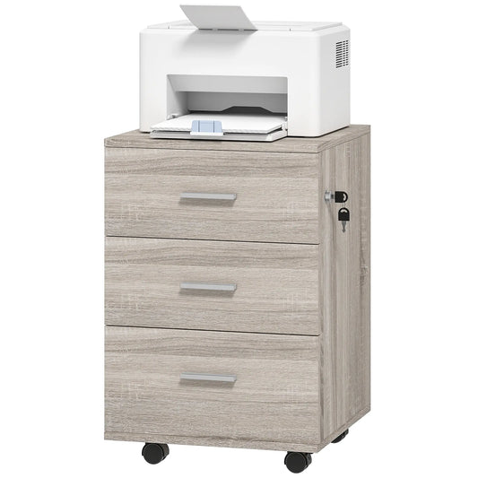 Mobile 3 Drawer File Cabinet with Wheels, Lock, Wood Grain, Grey Office Cabinets & Cupboards Grey Wood Grain at Gallery Canada