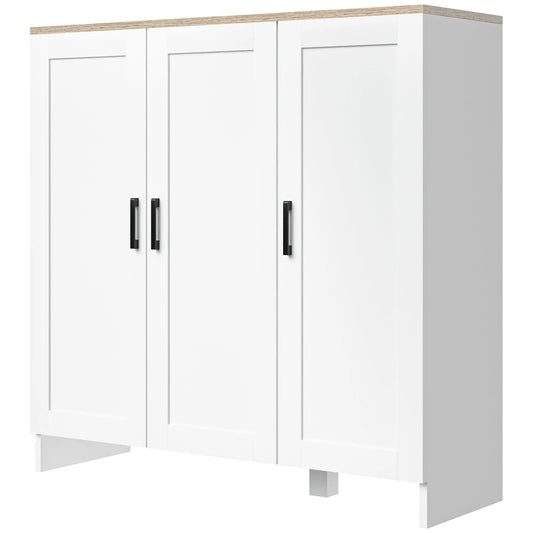 Modern Sideboard Buffet Cabinet, 3 Doors Adjustable Shelves, White Bar Cabinets White, Natural at Gallery Canada