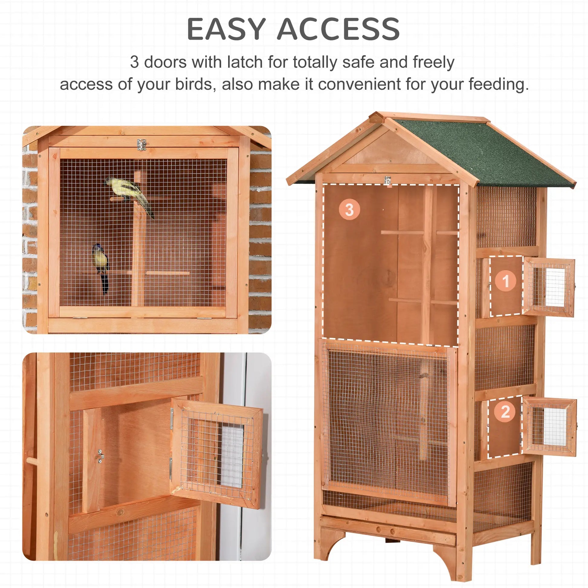 Wooden Bird Aviary Parrot Cage, Removable Tray, 2 Doors, Asphalt Roof, 4 Perches, Orange Bird Cages at Gallery Canada