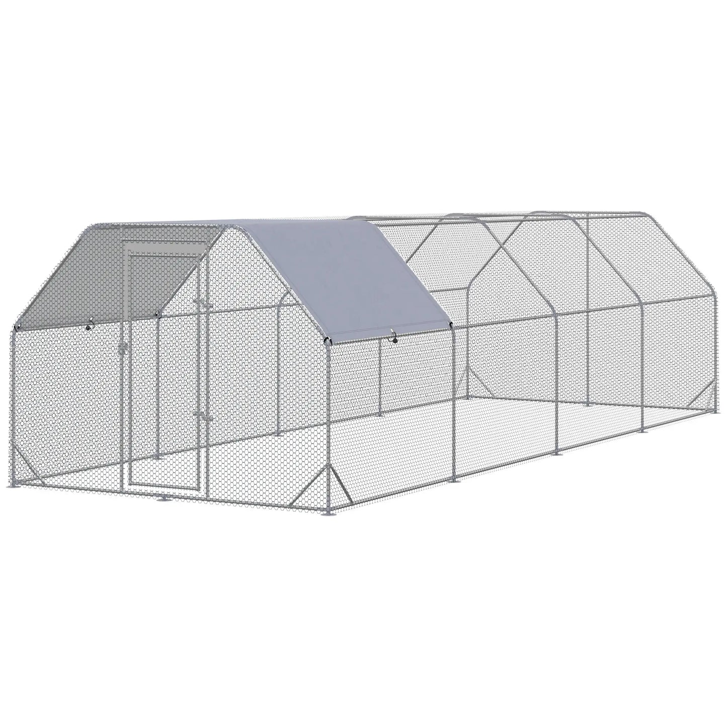 Large Metal Chicken Coop, Walk-In Enclosure, 9.2' x 24.9' x 6.5', Silver Chicken Coops at Gallery Canada