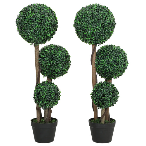 35 Inch Artificial Boxwood Topiary Tree Set of 2, Indoor Outdoor, Green