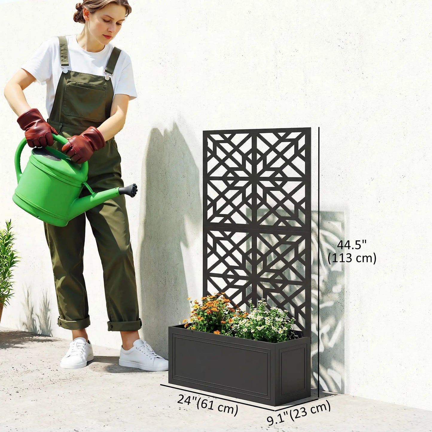 Lit de jardin surélevé en métal avec treillis pour plantes grimpantes