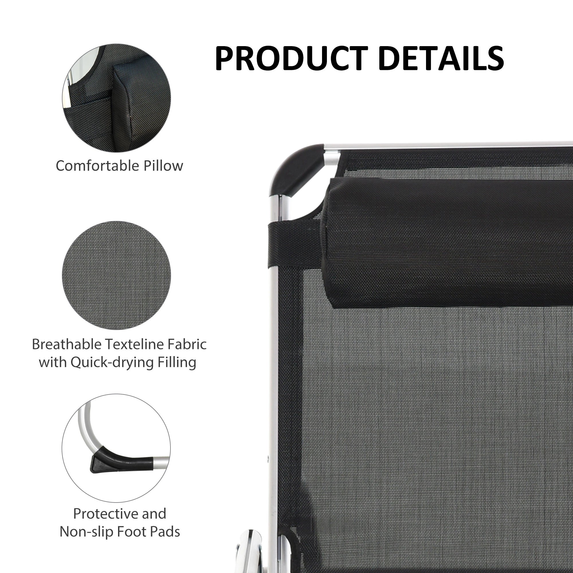 Folding Lounge Chair, Adjustable Backrest, Aluminum Frame, Black Lounger Chairs at Gallery Canada