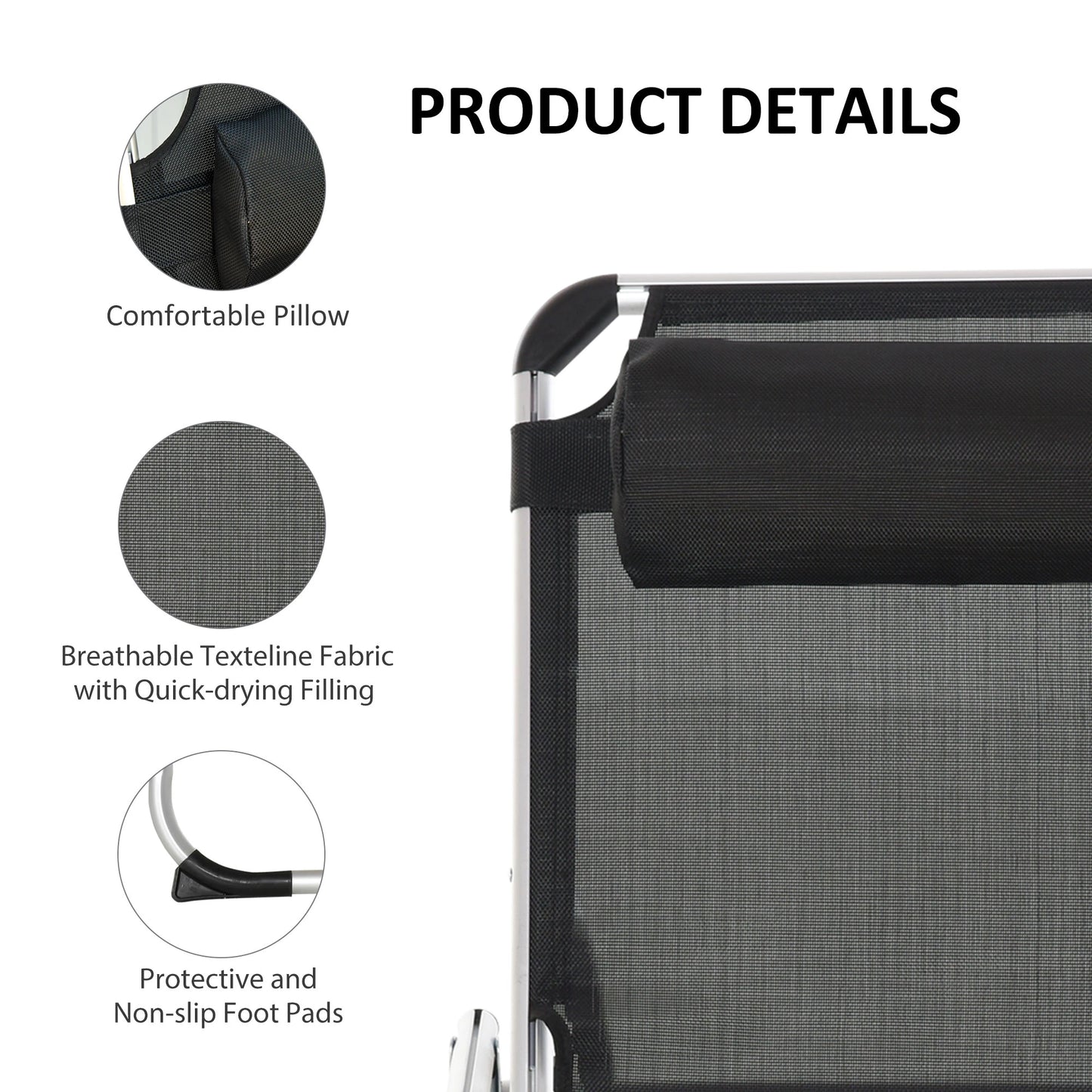 Folding Lounge Chair, Adjustable Backrest, Aluminum Frame, Black Lounger Chairs at Gallery Canada