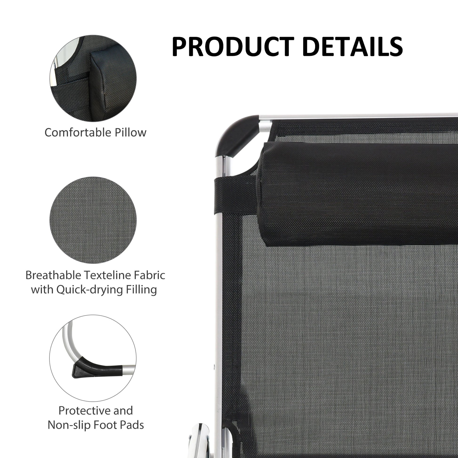 Folding Lounge Chair, Adjustable Backrest, Aluminum Frame, Black Lounger Chairs at Gallery Canada