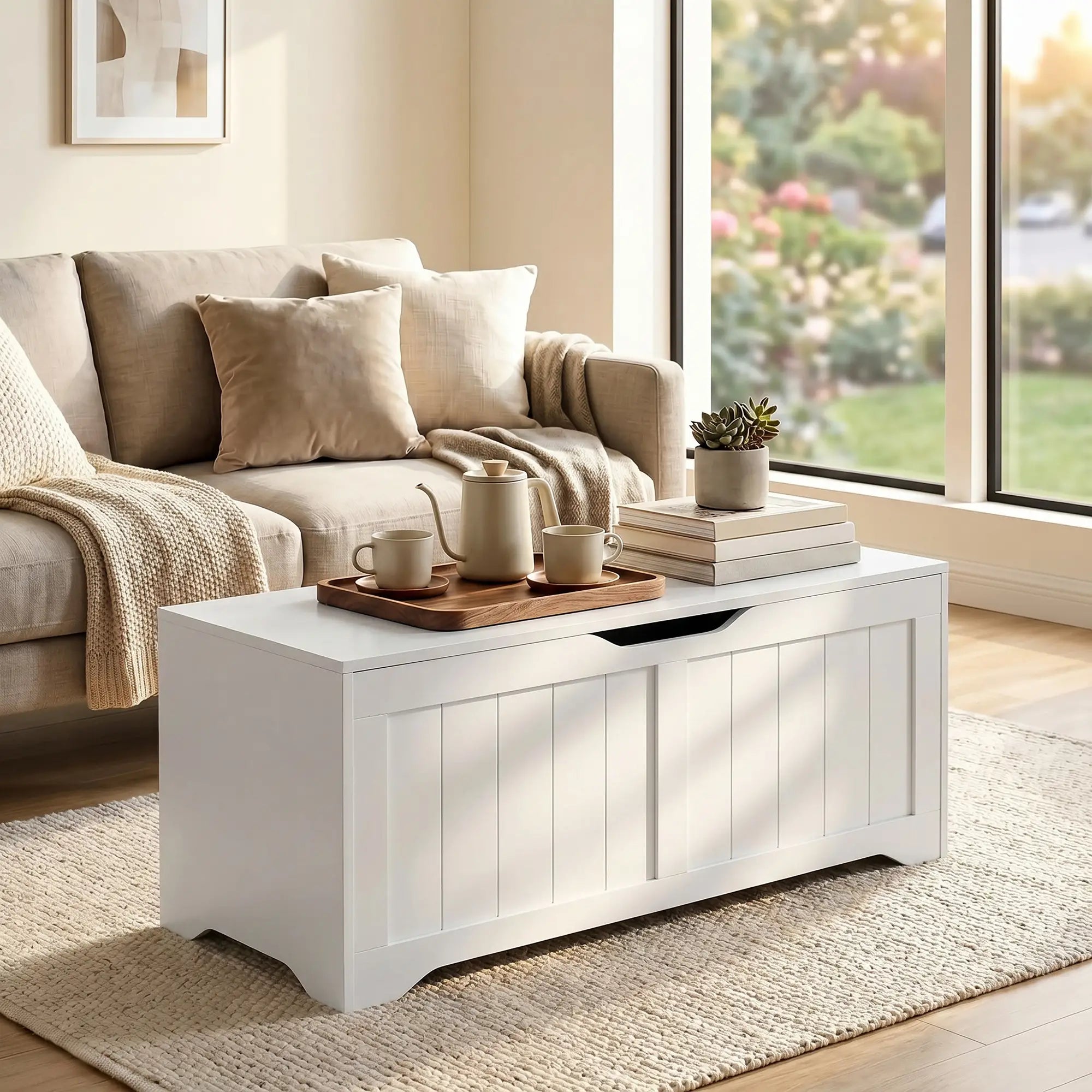 Storage Bench with Lift Top Storage Chest with Safety Hinges for Entryway, Living Room, White Storage Cabinets at Gallery Canada
