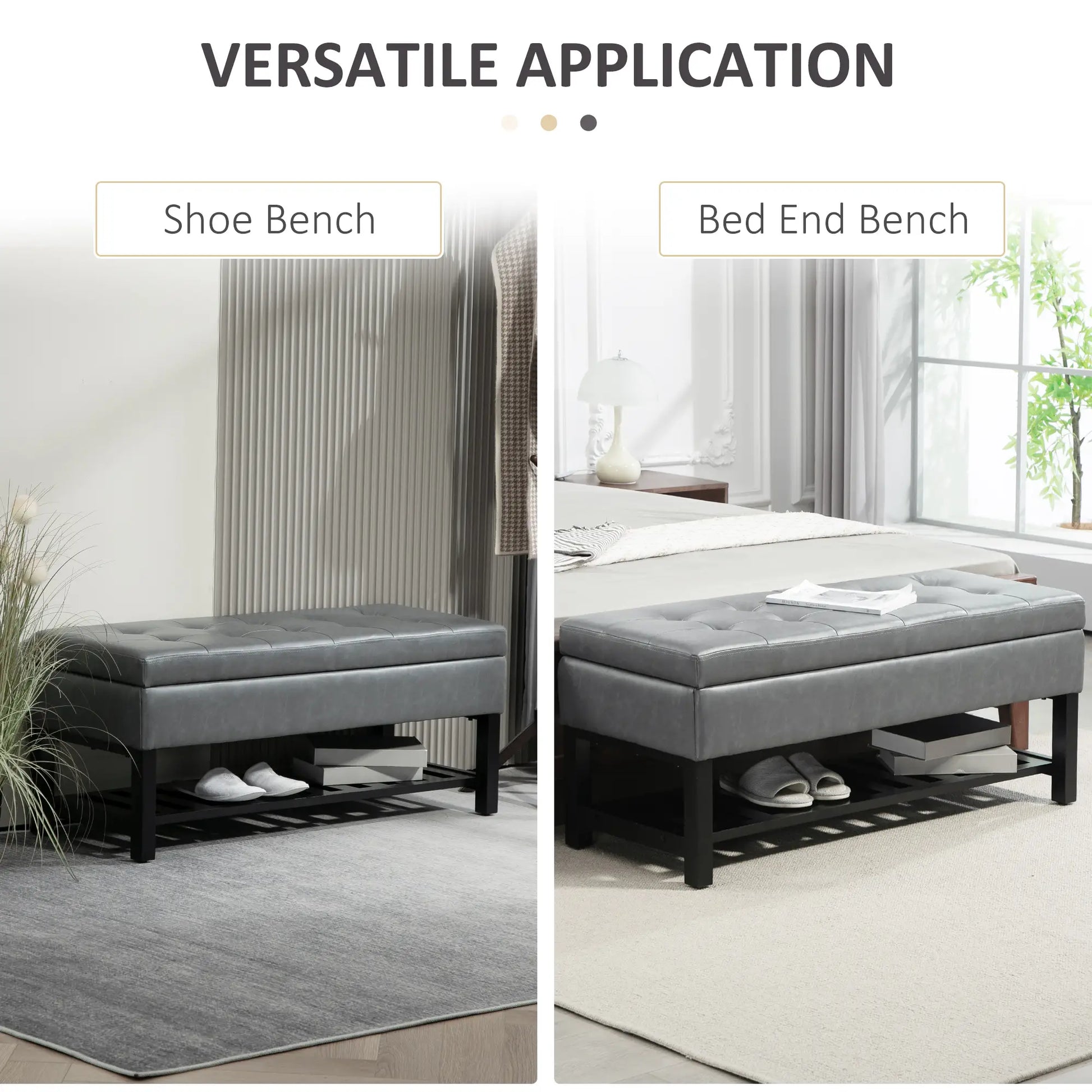 44 PU Leather Tufted Ottoman, Shoe Bench, Storage Chest, Grey Shoe Storage Cabinets & Racks at Gallery Canada