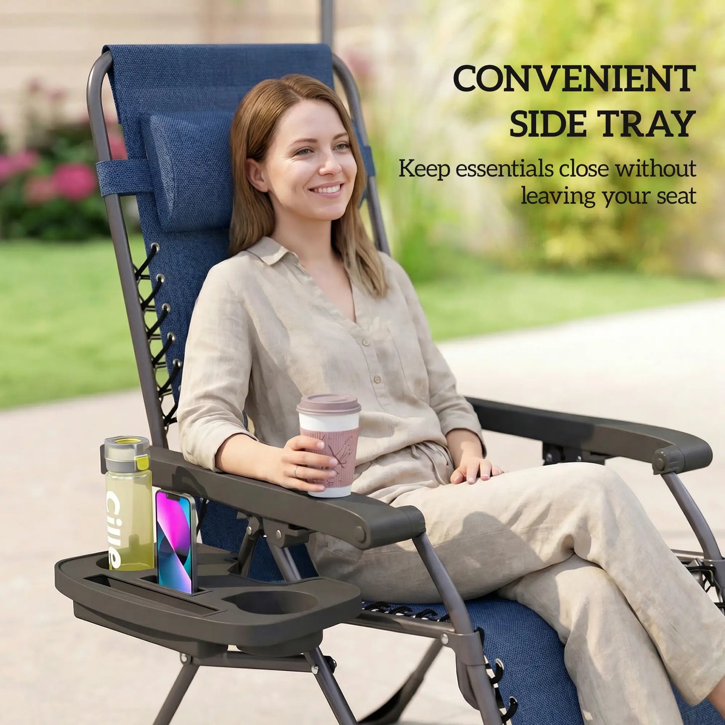Zero Gravity Chair Set Of 2, Folding Reclining Outdoor Lounge Chair, Dark Blue Lounger Chairs at Gallery Canada