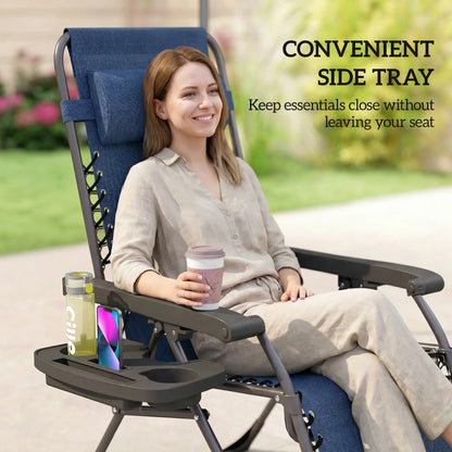 Zero Gravity Chair Set Of 2, Folding Reclining Outdoor Lounge Chair, Dark Blue Lounger Chairs at Gallery Canada