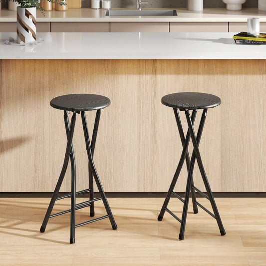 Set of 2 Foldable Barstools, Counter Height with Footrest, Steel Legs, Black Bar Stools Black at Gallery Canada