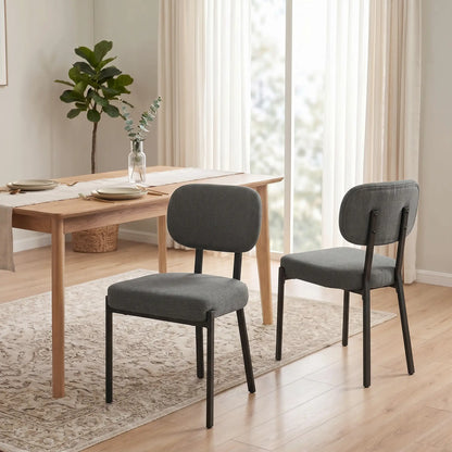 Set Of 2 Upholstered Grey Linen Kitchen Dining Chairs, Grey