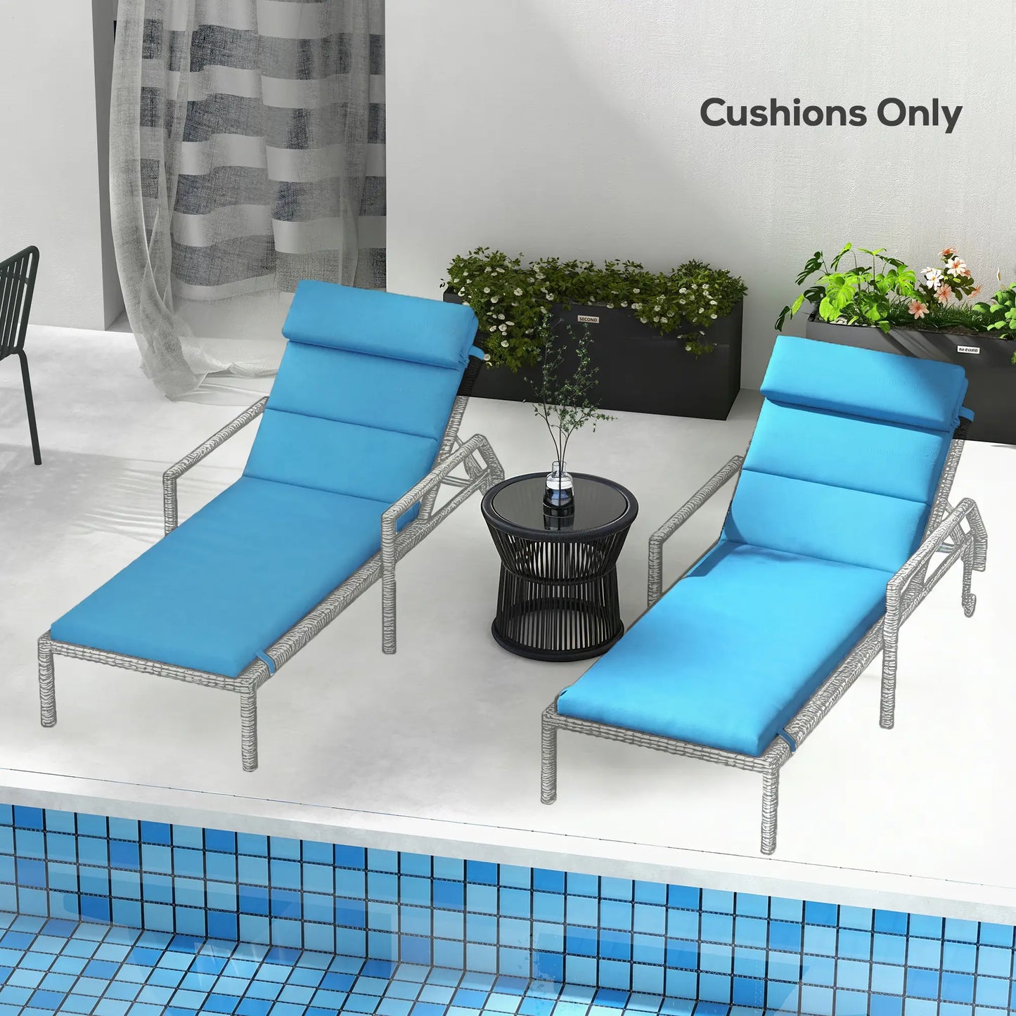 Patio Chaise Lounge Chair Cushions, Set of 2, Turquoise Patio Chair Cushions at Gallery Canada