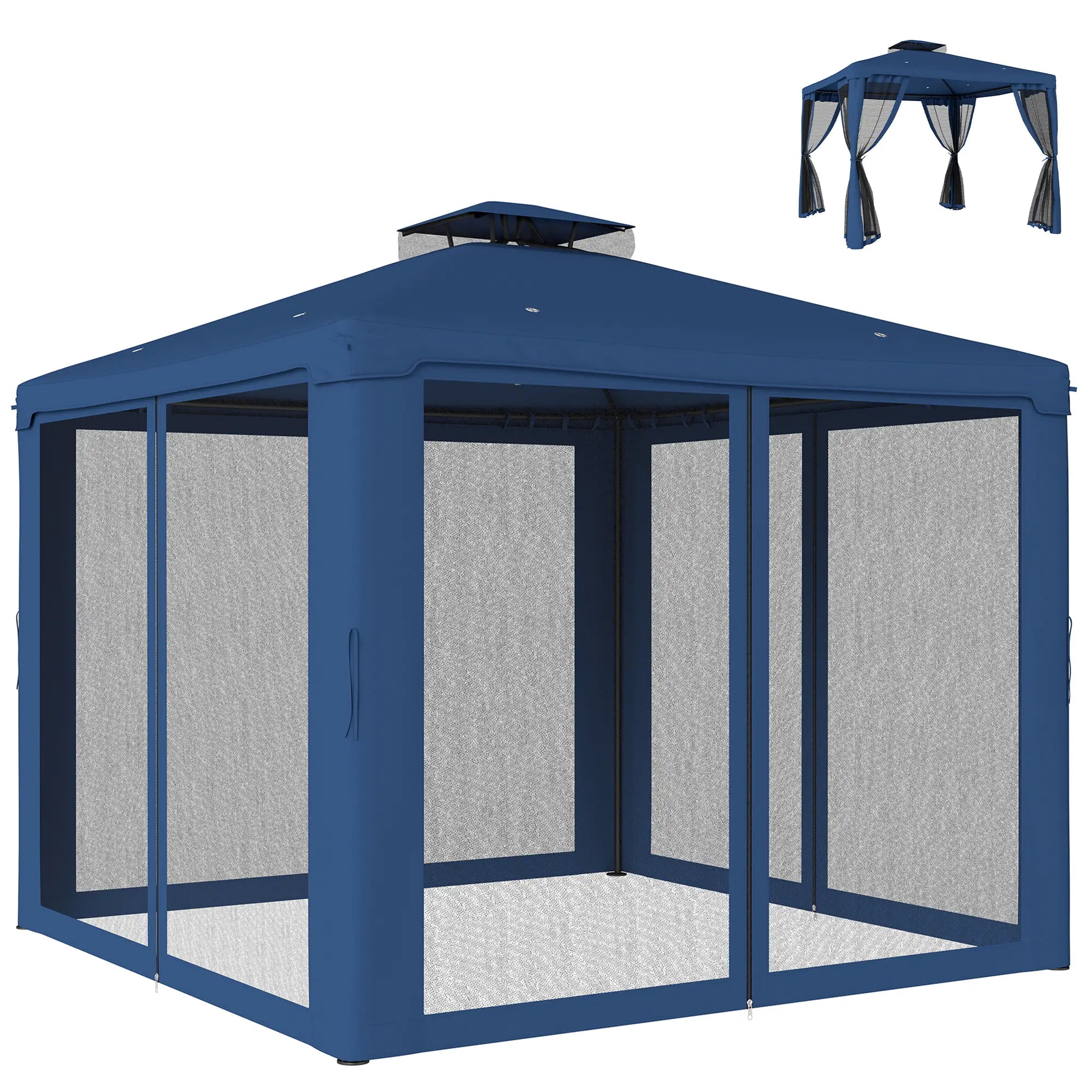 9.6' x 9.6' Patio Gazebo, Steel Frame, Mosquito Netting, Dark Blue Gazebos Dark Blue at Gallery Canada