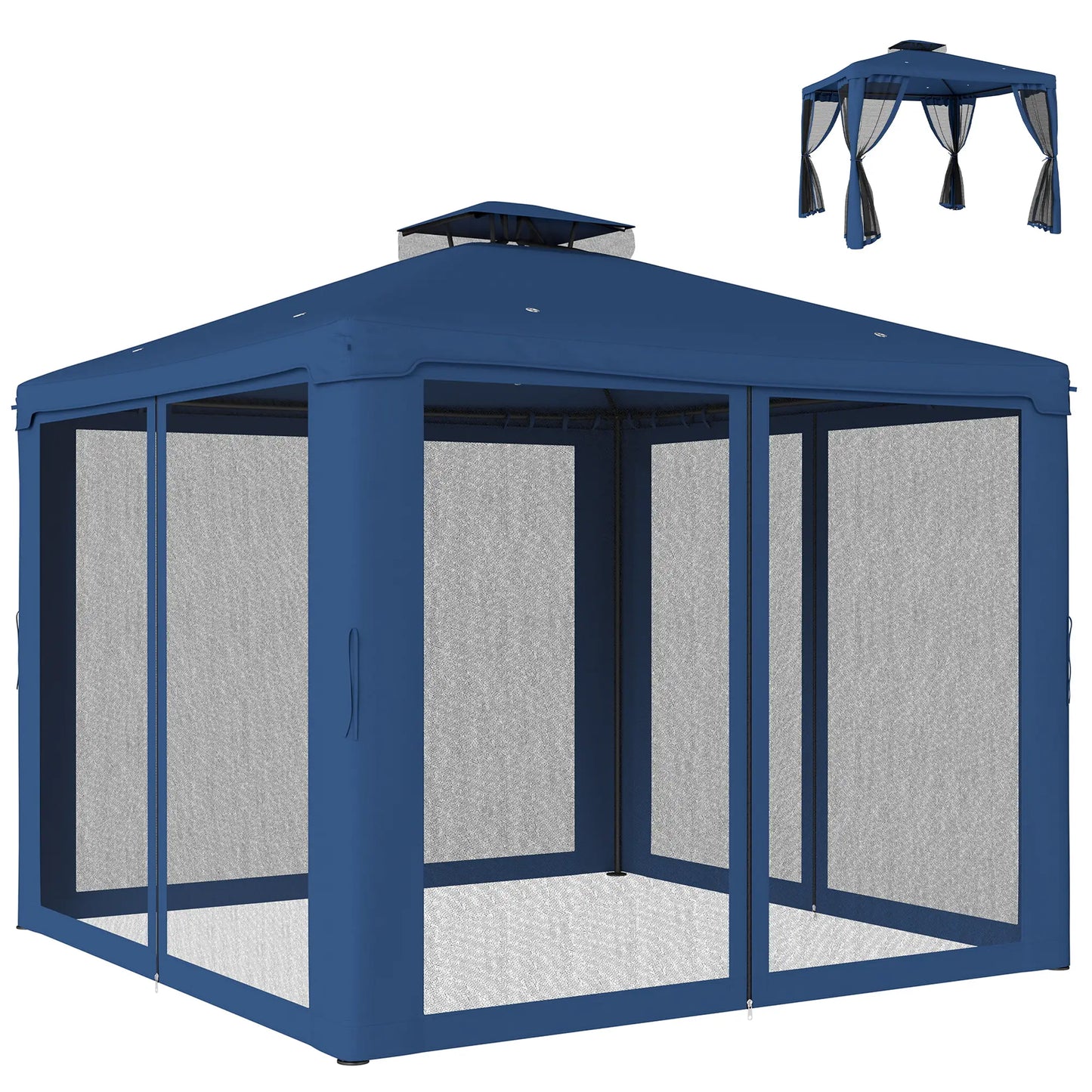 9.6' x 9.6' Patio Gazebo, Steel Frame, Mosquito Netting, Dark Blue Gazebos Dark Blue at Gallery Canada