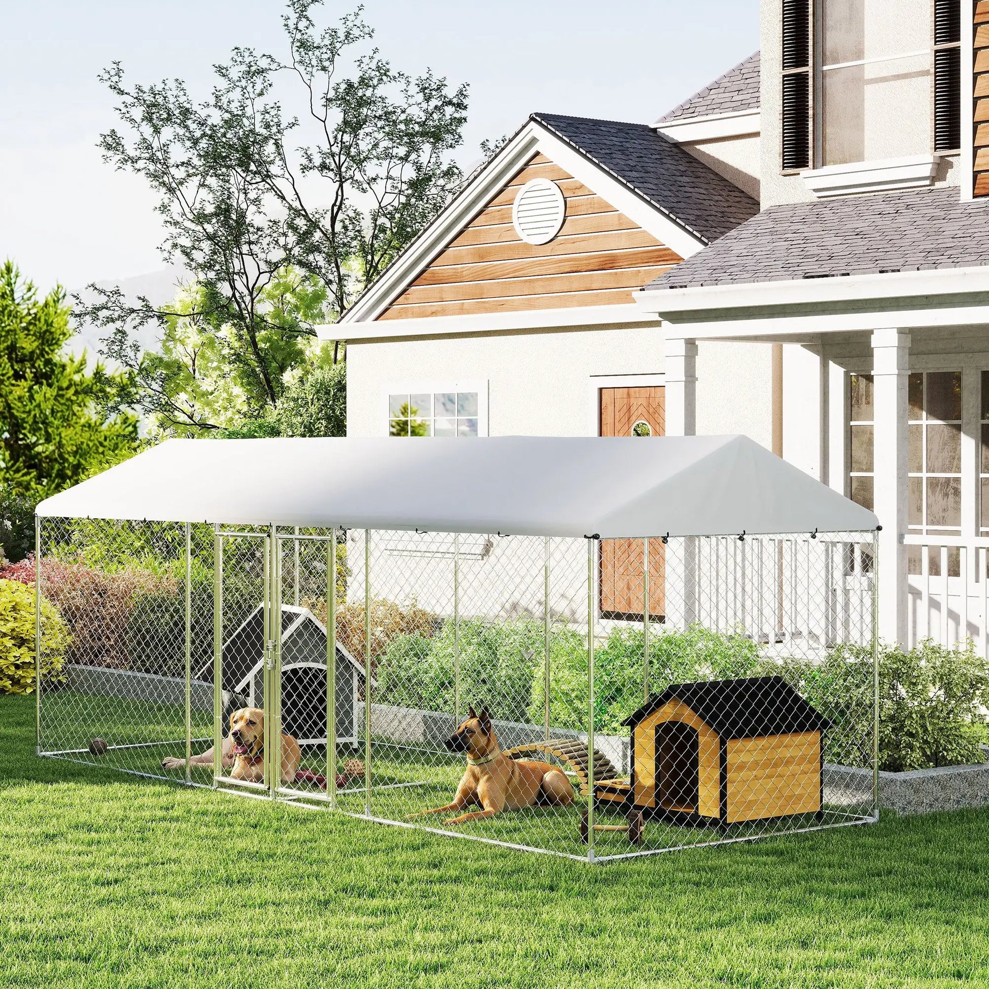 Outdoor Dog Kennel, Waterproof UV Cover, Escape-Proof Lock, 19.7' x 7.5' x 7.5' Houses, Kennels & Pens at Gallery Canada