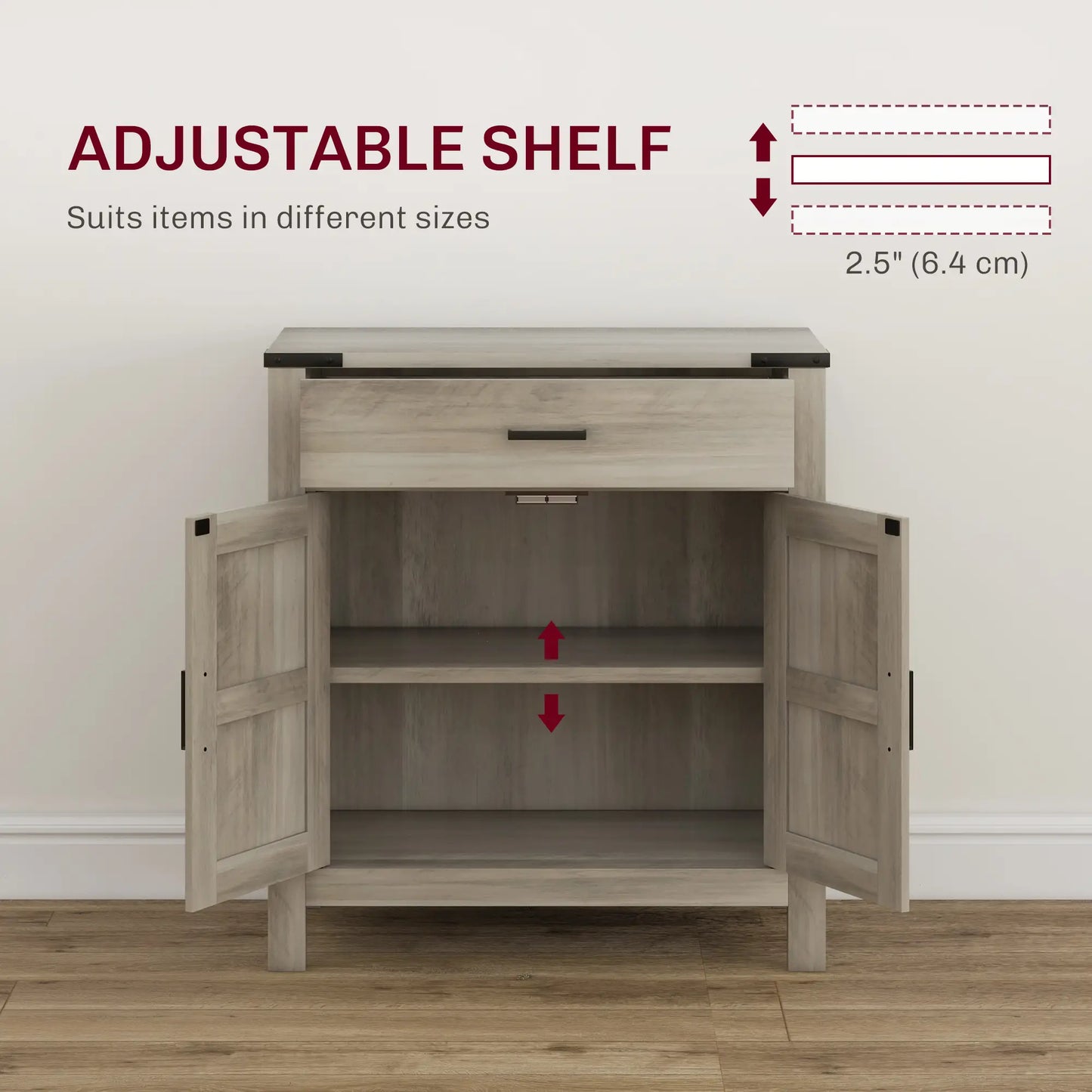 Farmhouse Buffet Cabinet, 1 Drawer, Storage Cabinet, Adjustable Shelf, Grey Bar Cabinets at Gallery Canada