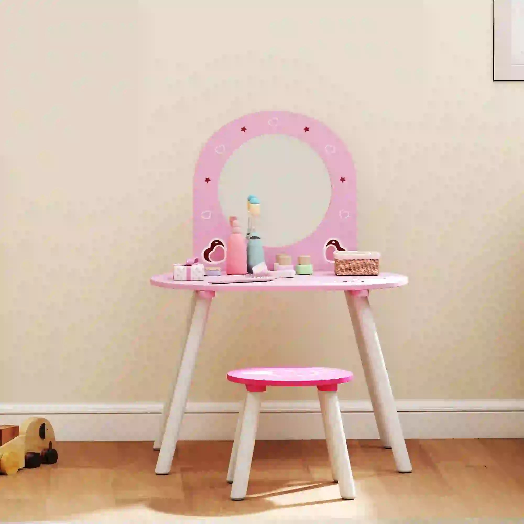 Kids Dressing Table with Mirror and Stool, Girls Vanity Set, Pink Toy Vanity at Gallery Canada